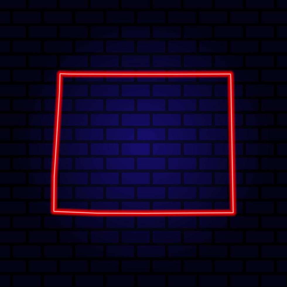 Neon map State of Wyoming on brick wall background. vector