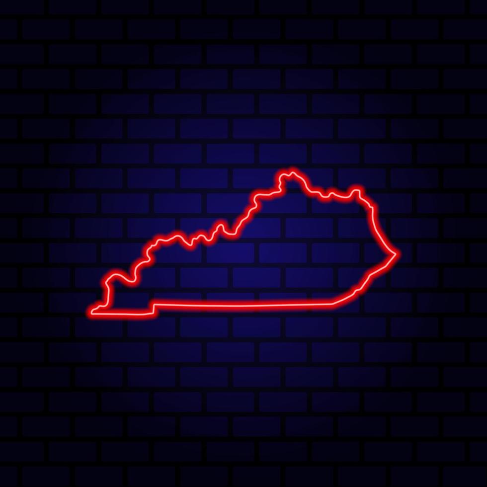 Neon map State of Kentucky on brick wall background. vector