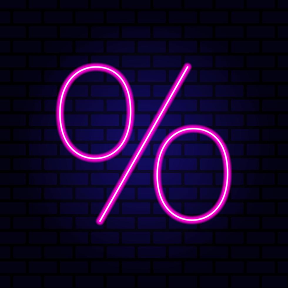 Percent neon icon. Vector illustration.
