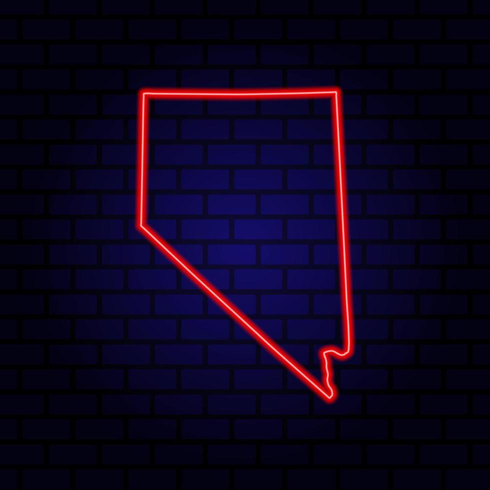 Neon map State of Nevada on brick wall background. vector