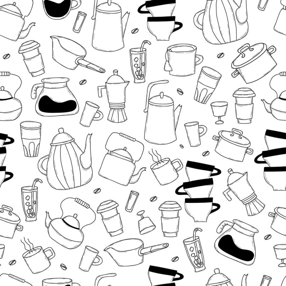 Seamless kitchen pattern. Vector illustration. Hand drawing for decor and design