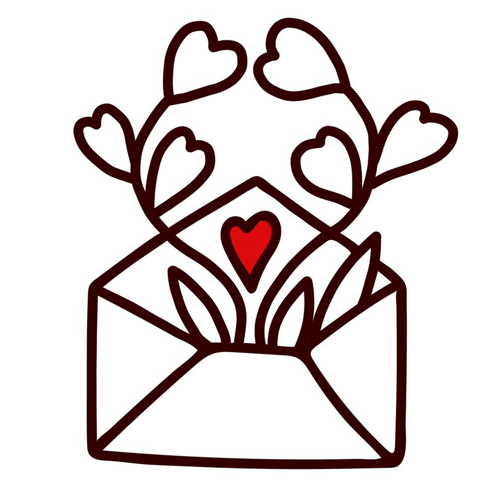 Letter with flowers and hearts.  Vector illustration. Love letter, valentine