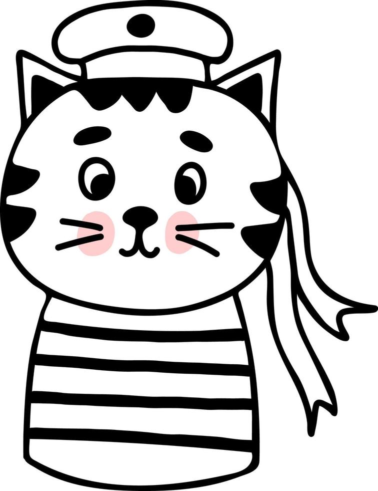 sailor cat. Vector illustration. Cat character Hand drawn linear doodle for design and decor