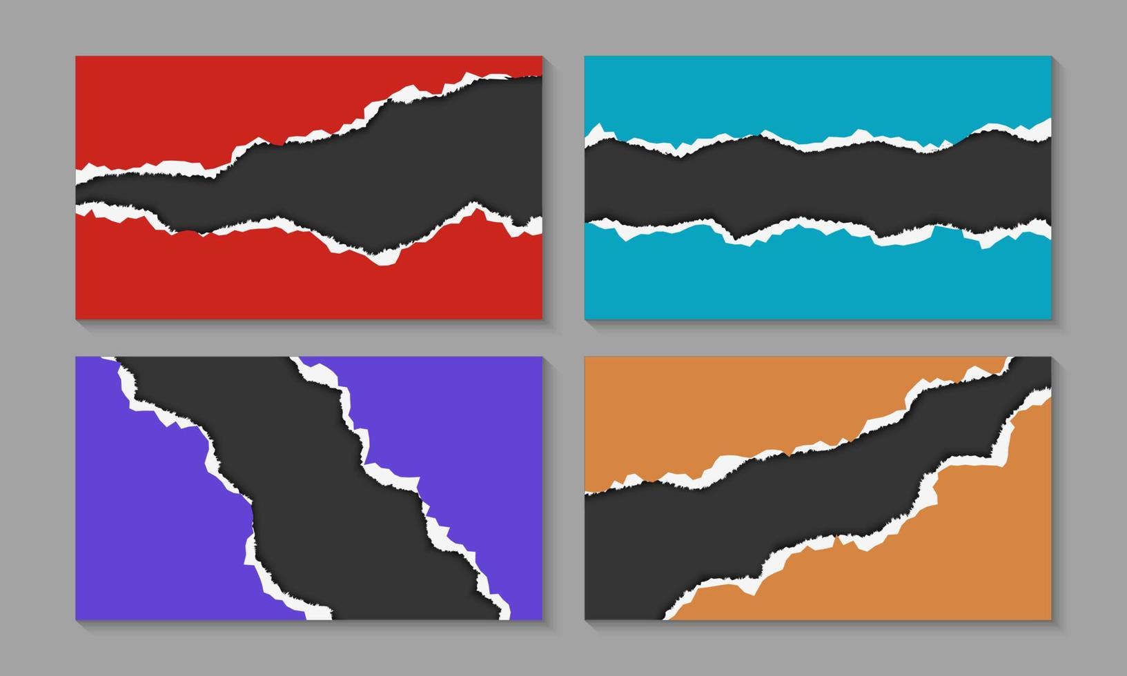 Set Of Minimal Paper Ripped Frame Design In Black Background vector