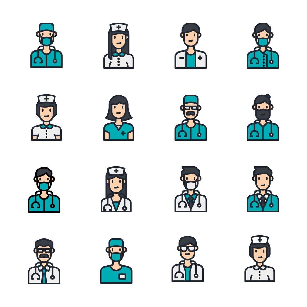 Avatar doctor people icons line color vector