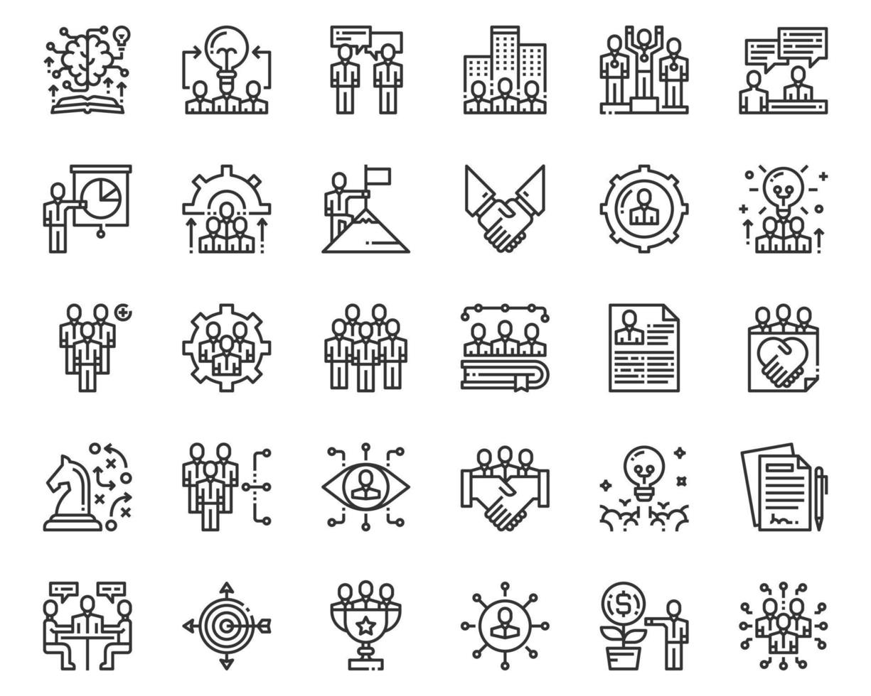 Simple Set of Teamwork line Icons Vector  Illustration, people group, handshake, management, meeting