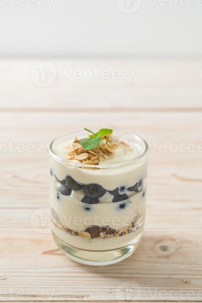 fresh blueberries and yogurt with granola photo