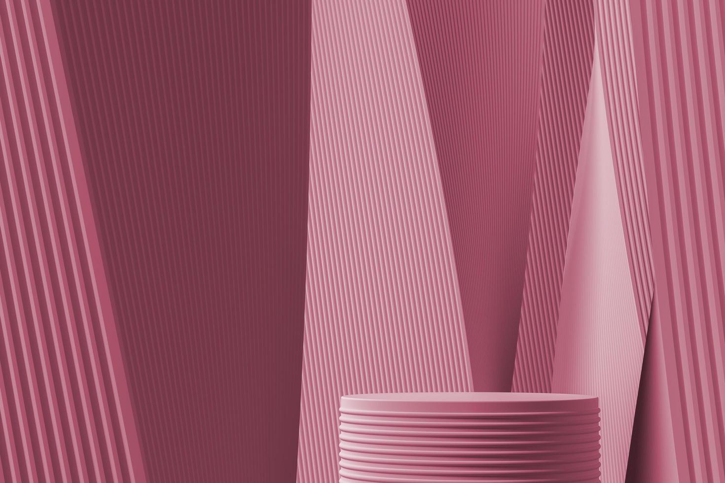 The podium on abstract gradient and wave lines pacific pink background. for product presentation. 3d rendering photo