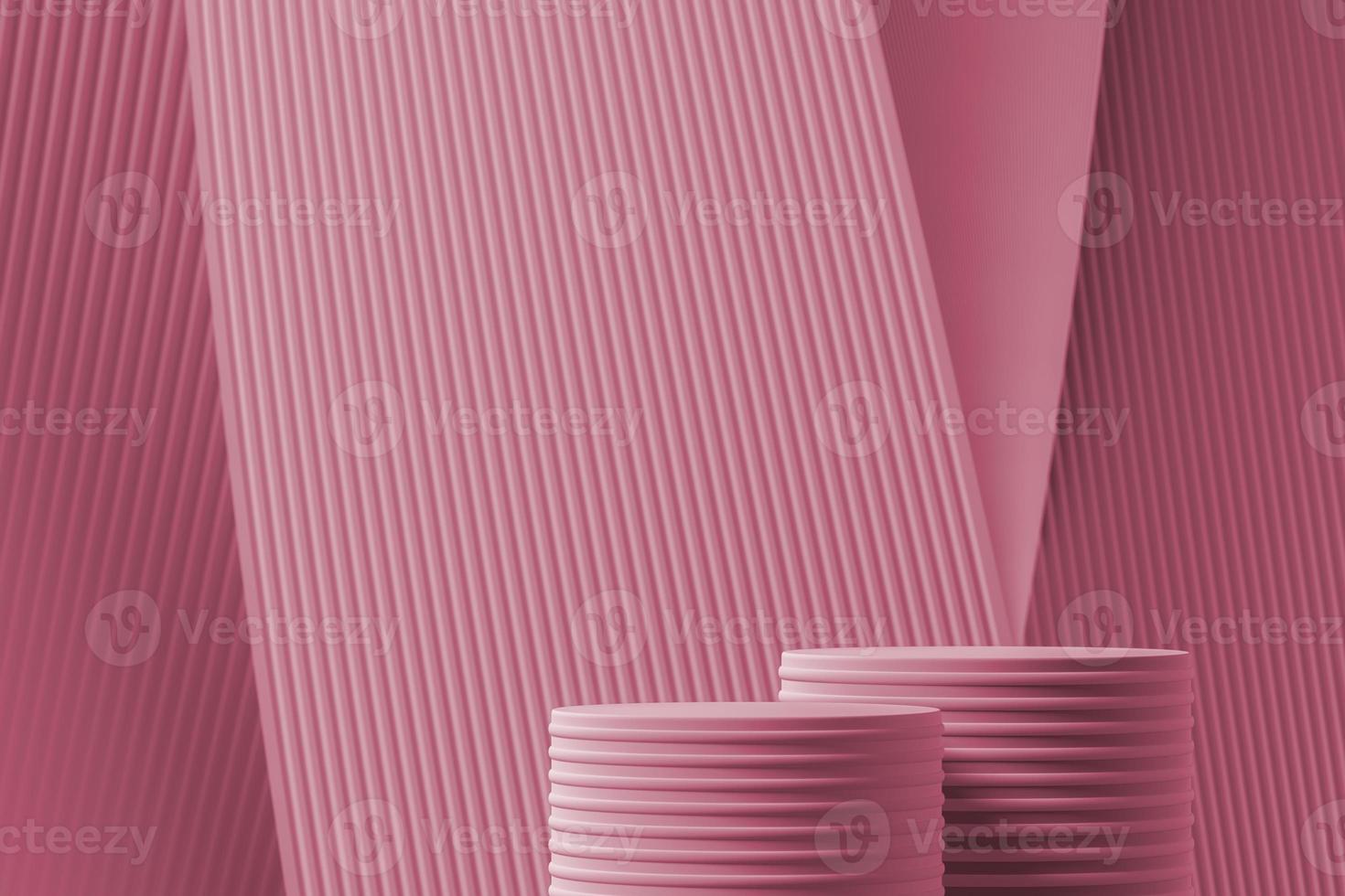 Two podium on abstract gradient and wave lines pacific pink background. for product presentation. 3d rendering photo