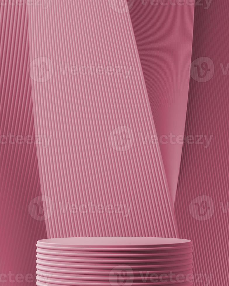 The podium on abstract gradient and wave lines pacific pink background. for product presentation. 3d rendering photo