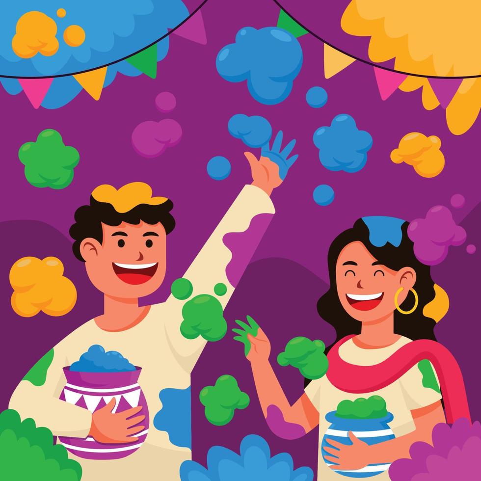 Couple Celebrating Holi Festival vector