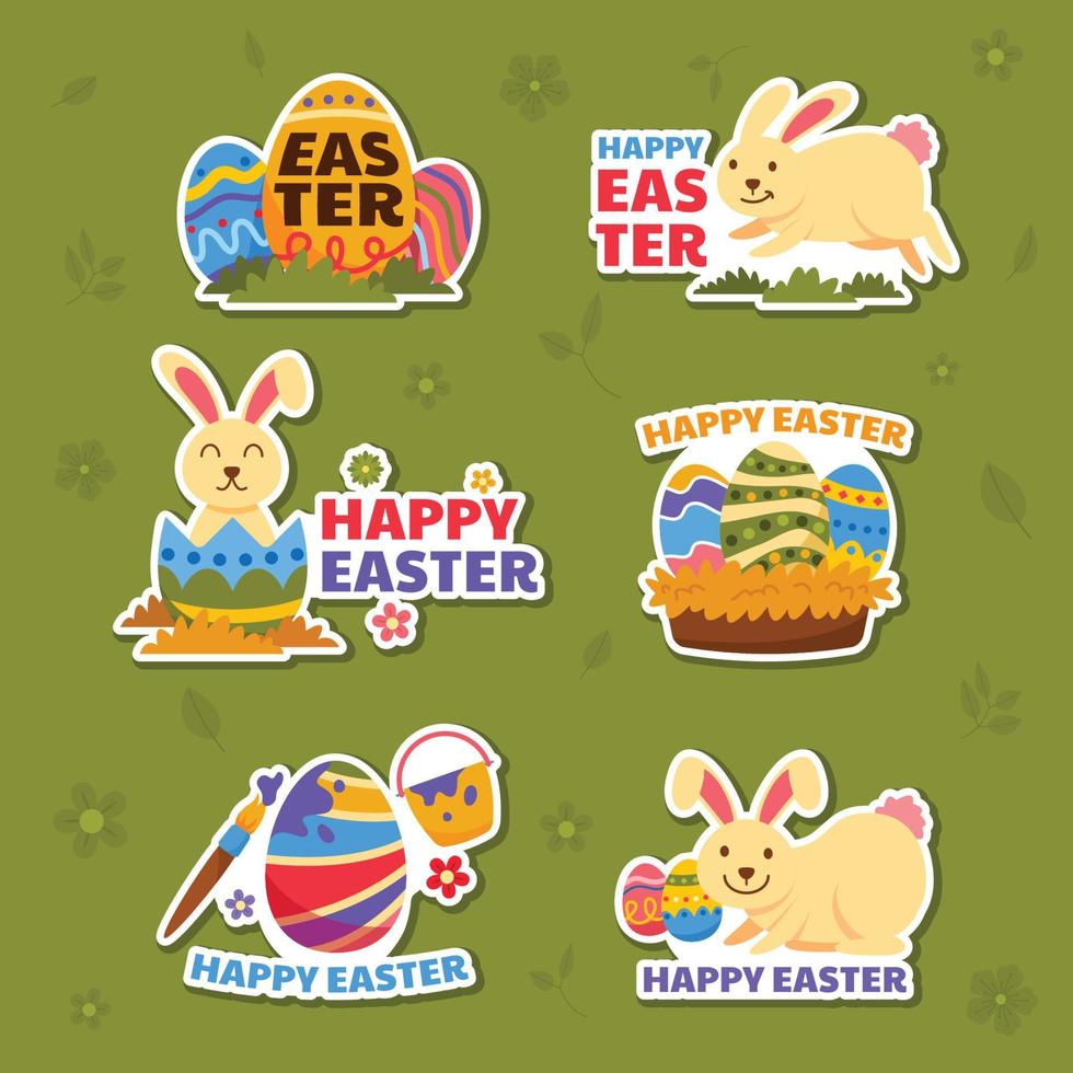 Rabbit and Eggs Sticker of Easter Day vector