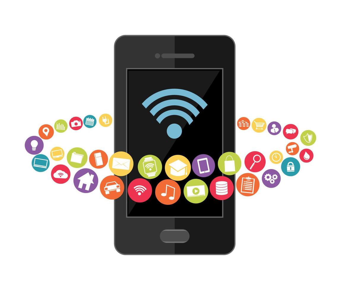 Mobile phone technology to control devices. Smart home concept. vector