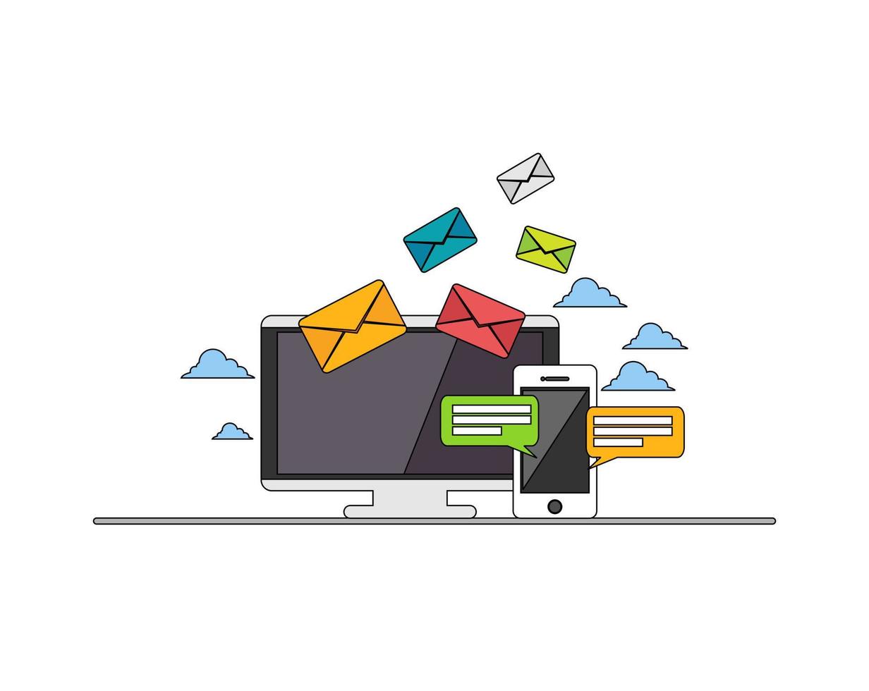 Email. Web banner email illustration. Email marketing. E-mail mutimedia message. Line icon.  Modern flat design for Web Banner , Website Element , or Web Template vector