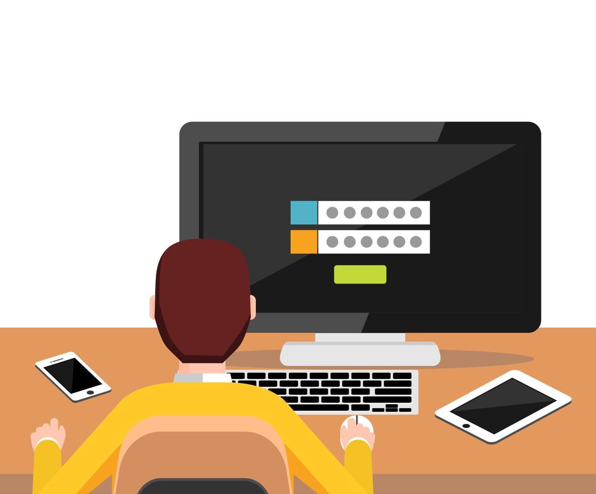 Person trying to log in system to access desktop. Authentication login form. Modern flat design for Web Banner , Website Element , Brochures, or Book cover vector