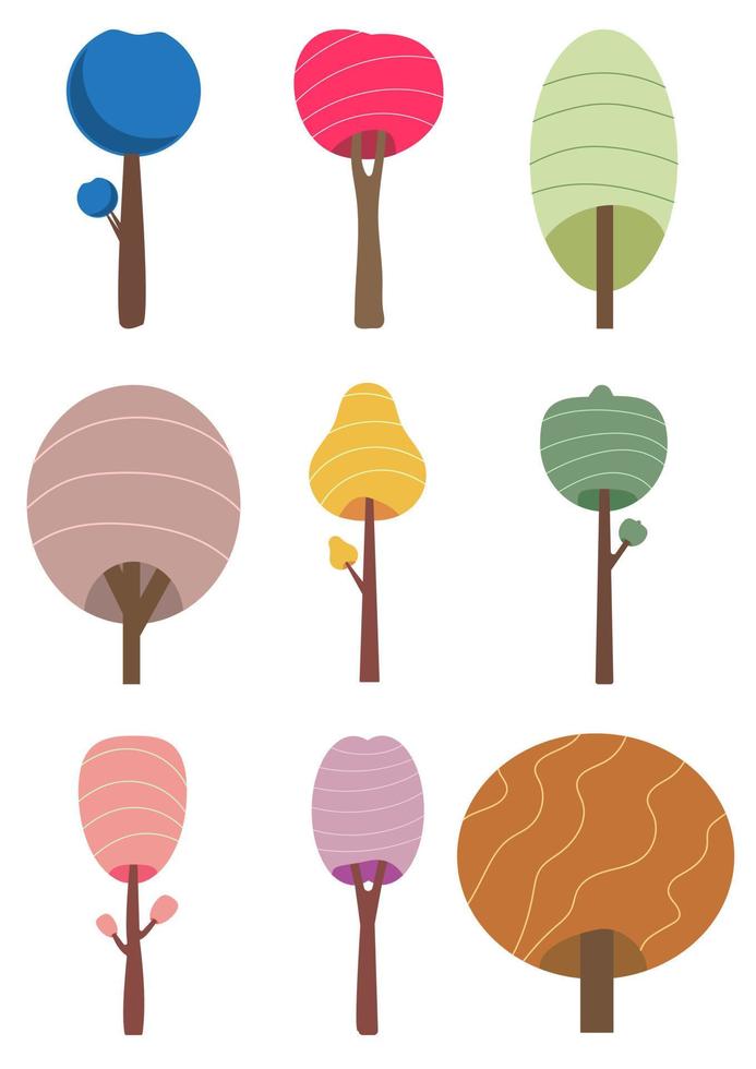 Set, collection of fruit trees and bushes. Flat style. Isolated vector illustration.