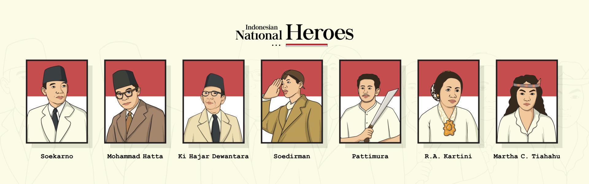 ilustración de retrato de héroes nacionales indonesios. vector