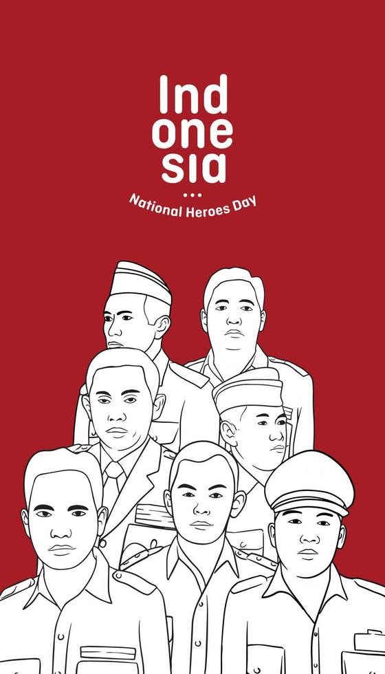 fondo del día de los héroes de indonesia con ilustración de retrato de los héroes de la revolución vector