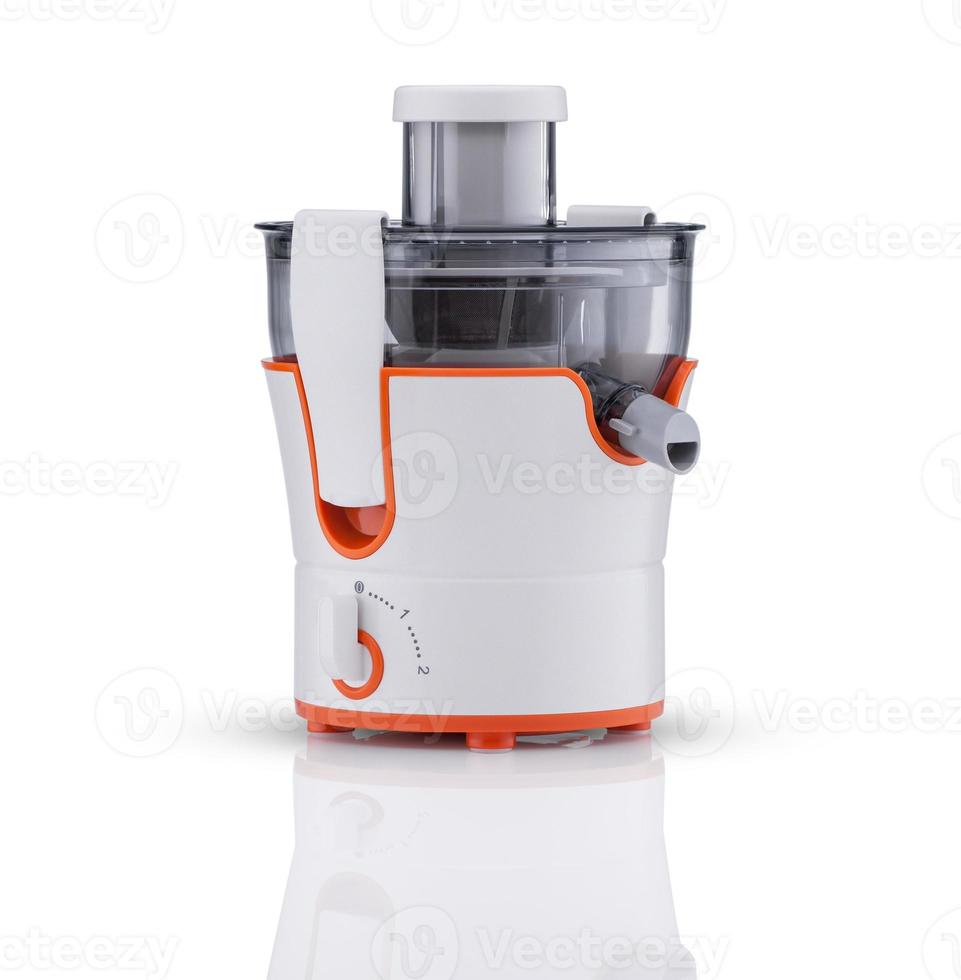 electric juicer on white background with reflection. kitchen appliances photo