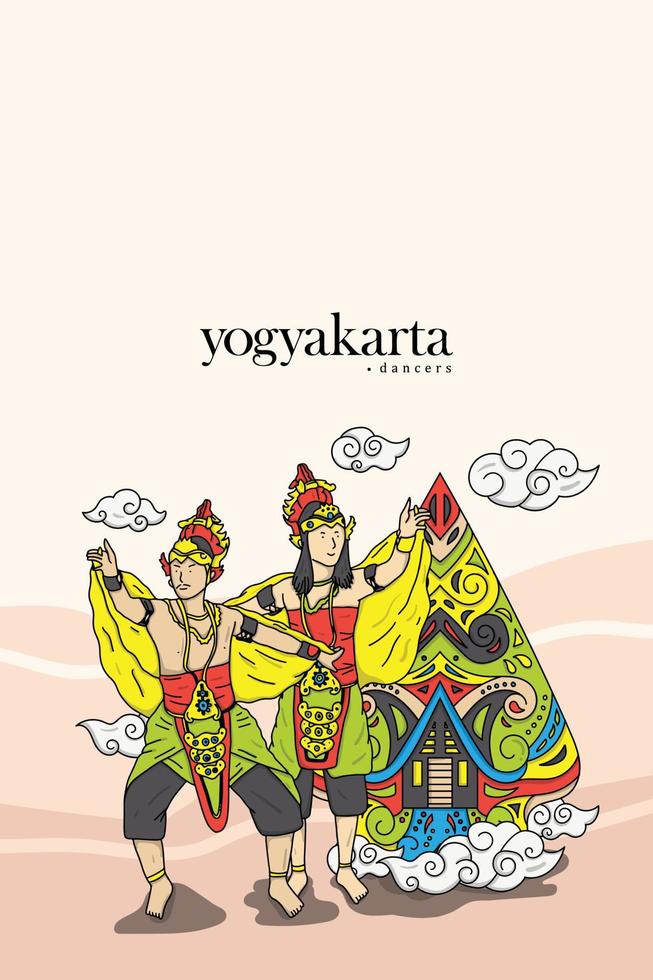ilustración de bailarines javaneses. bailarines indonesios coloridos aislados con adornos étnicos. vector
