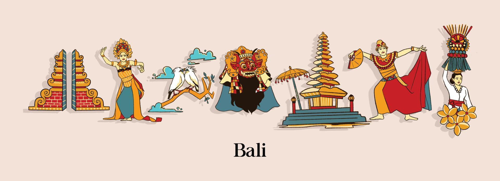 ilustración balinesa aislada. culturas indonesias dibujadas a mano vector