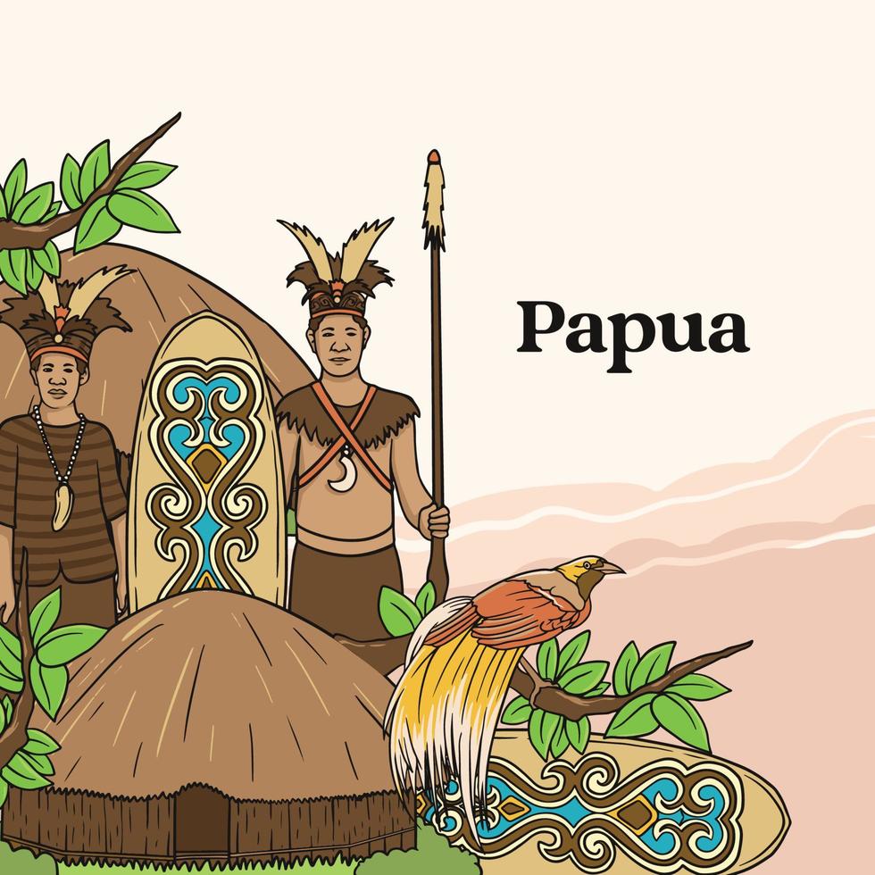 Set papua Illustration. Hand drawn Indonesian cultures background vector