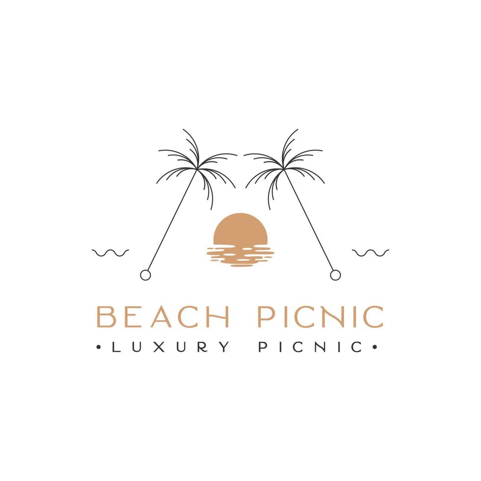 picnic en la playa inspiración en el diseño del logotipo de picnic de lujo vector