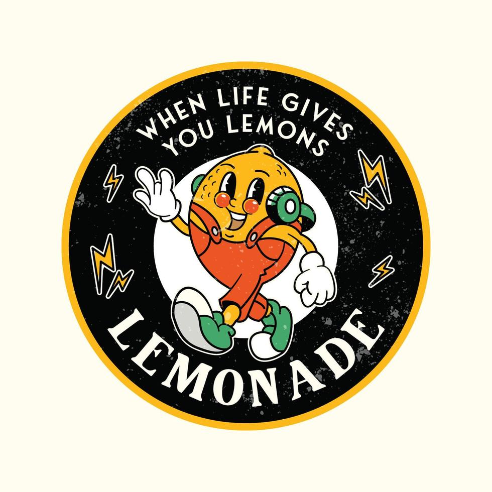 Lemonade logo emblem with mascot. Vintage lemon or lime logo vector