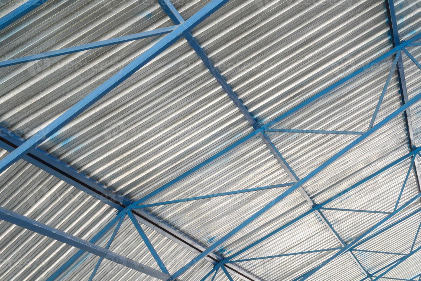 metal roof construction of an industrial facility, inside view photo