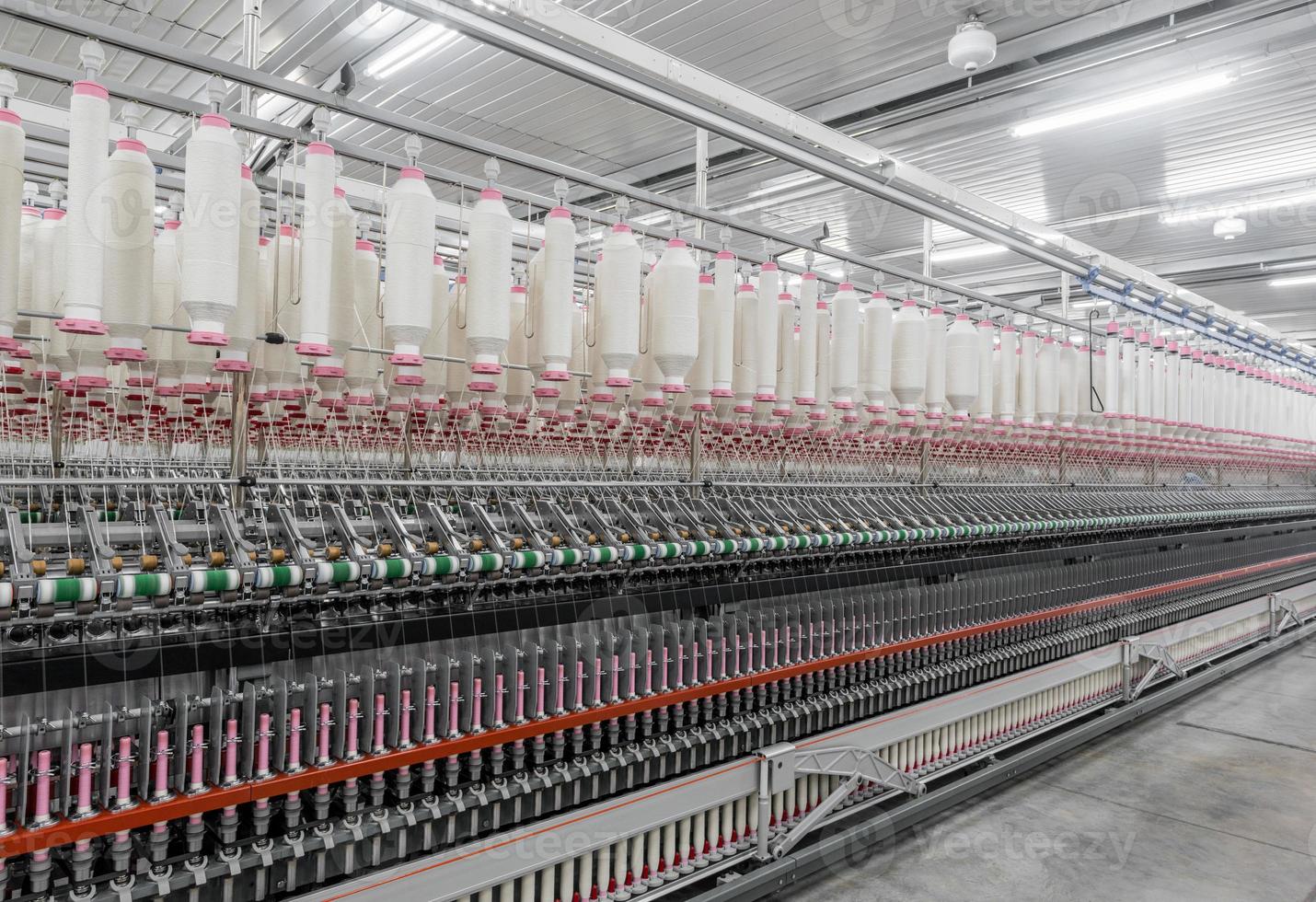 Machinery and equipment in the workshop for the production of thread. Industrial textile factory photo