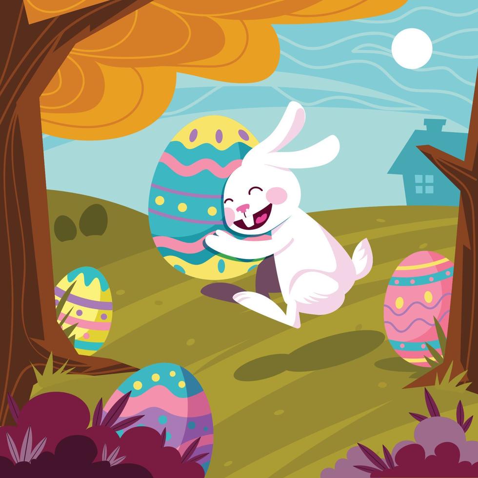 Cute Bunny with Easter Eggs vector