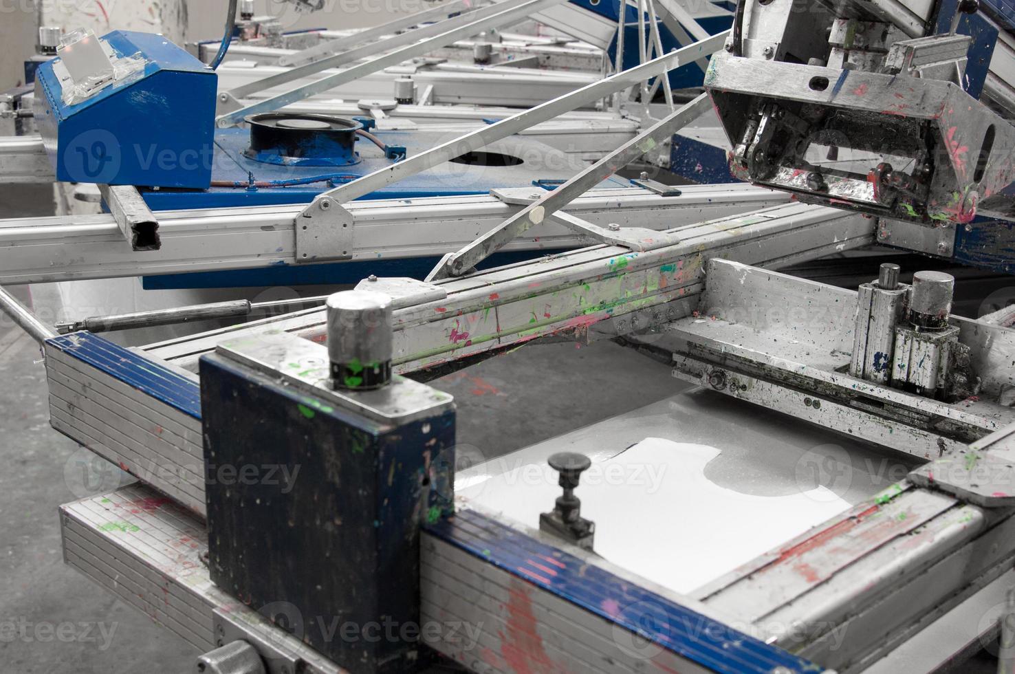 equipment and machines for painting cloth at a garment factory closeup photo