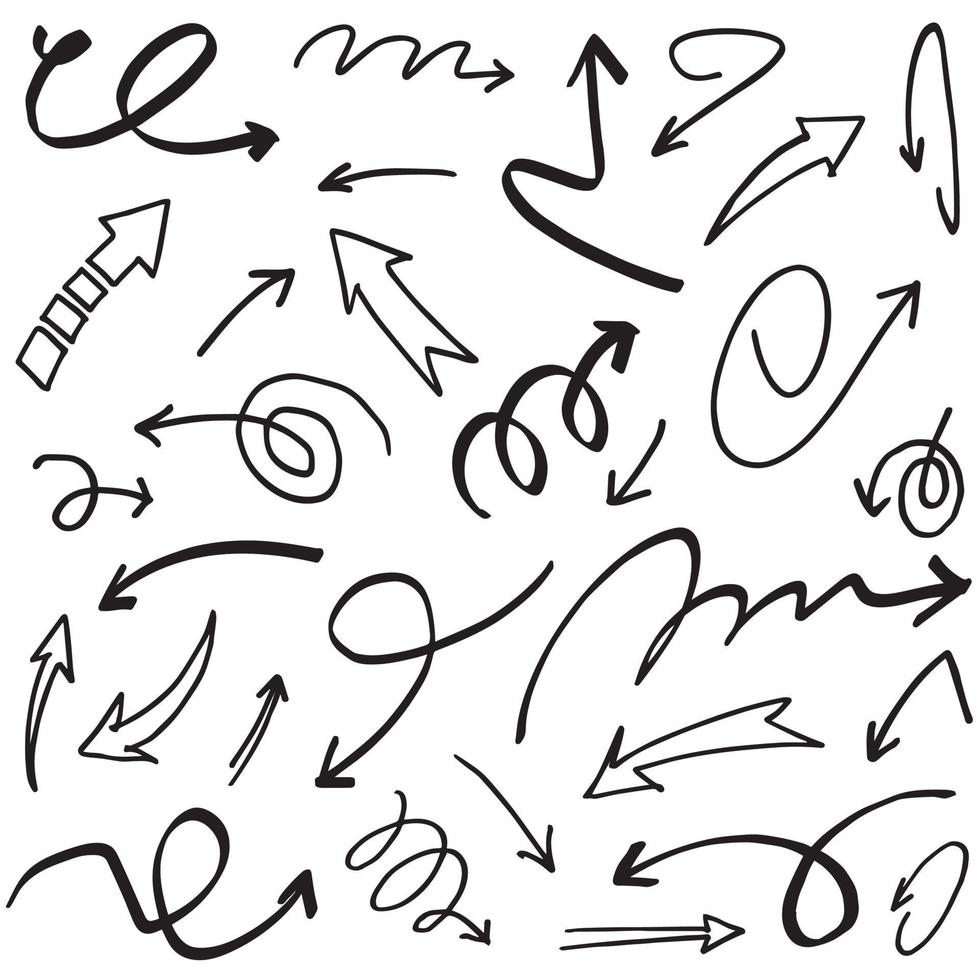hand drawn Arrows icons Set. arrow icon with various directions. Doodle vector illustration. isolated on a white background.