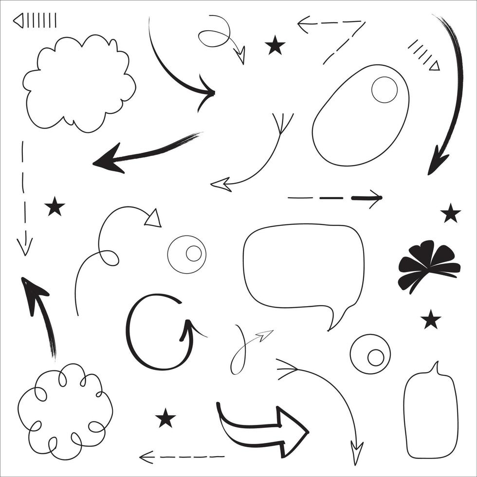 hand drawn Arrows icons Set. arrow icon with various directions. Doodle vector illustration. isolated on a white background.