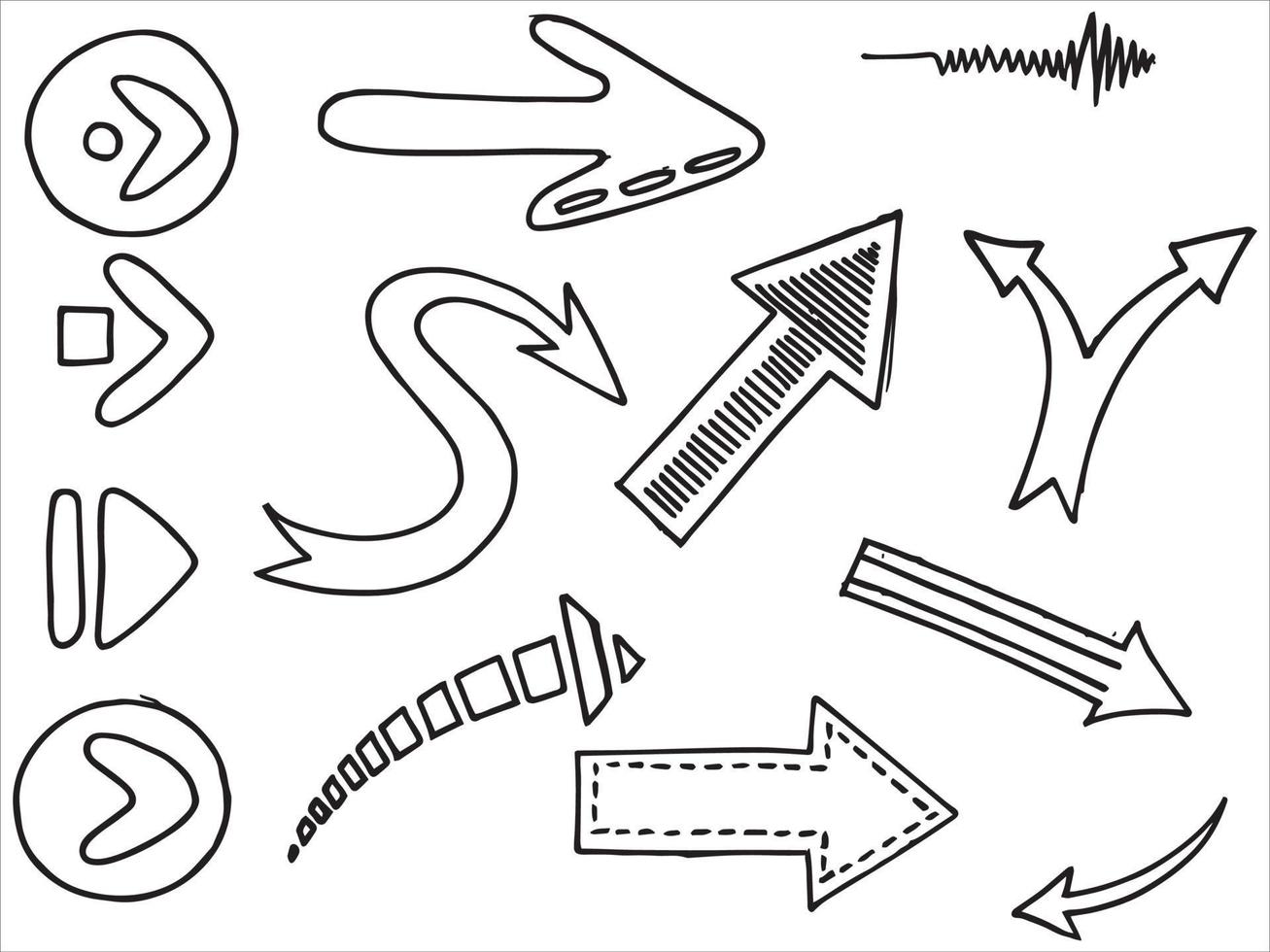 hand drawn Arrows icons Set. arrow icon with various directions. Doodle vector illustration. isolated on a white background.