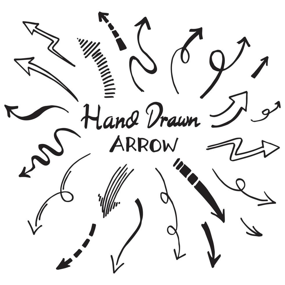 hand drawn Arrows icons Set. arrow icon with various directions. Doodle vector illustration. isolated on a white background.