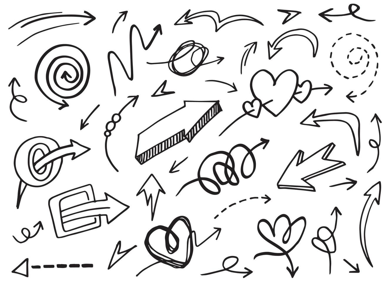 hand drawn Arrows icons Set. arrow icon with various directions. Doodle vector illustration. isolated on a white background.