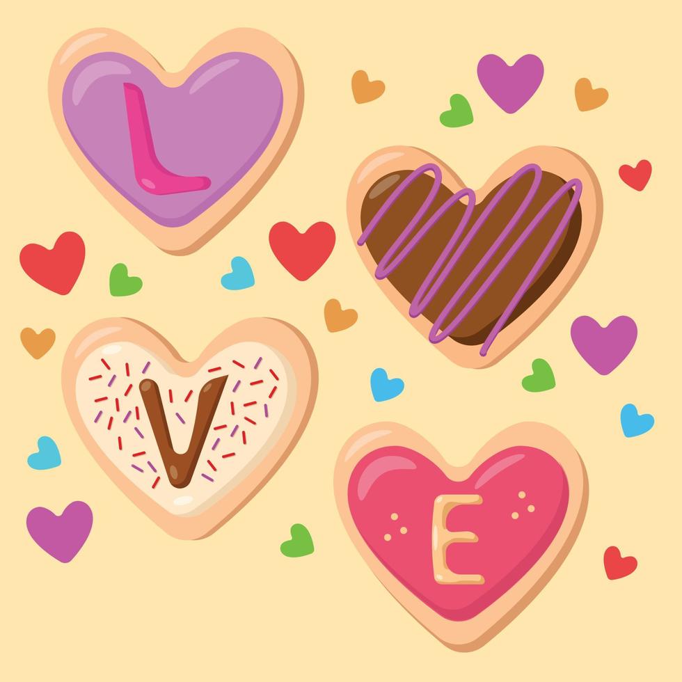 galleta con palabra de amor para la ilustración del día de san valentín vector