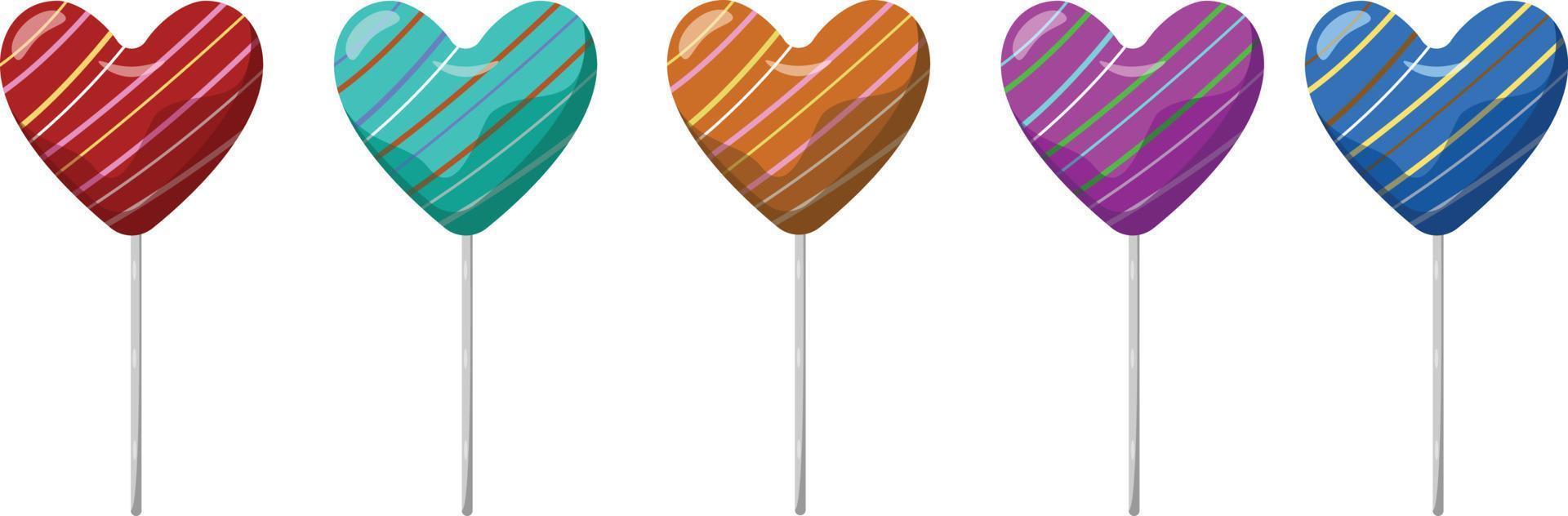 ilustración de caramelo de amor de lolipop rayado en forma de corazón vector