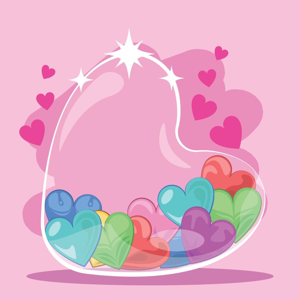 caramelo de forma de amor en ilustración de vidrio de forma de amor transparente vector