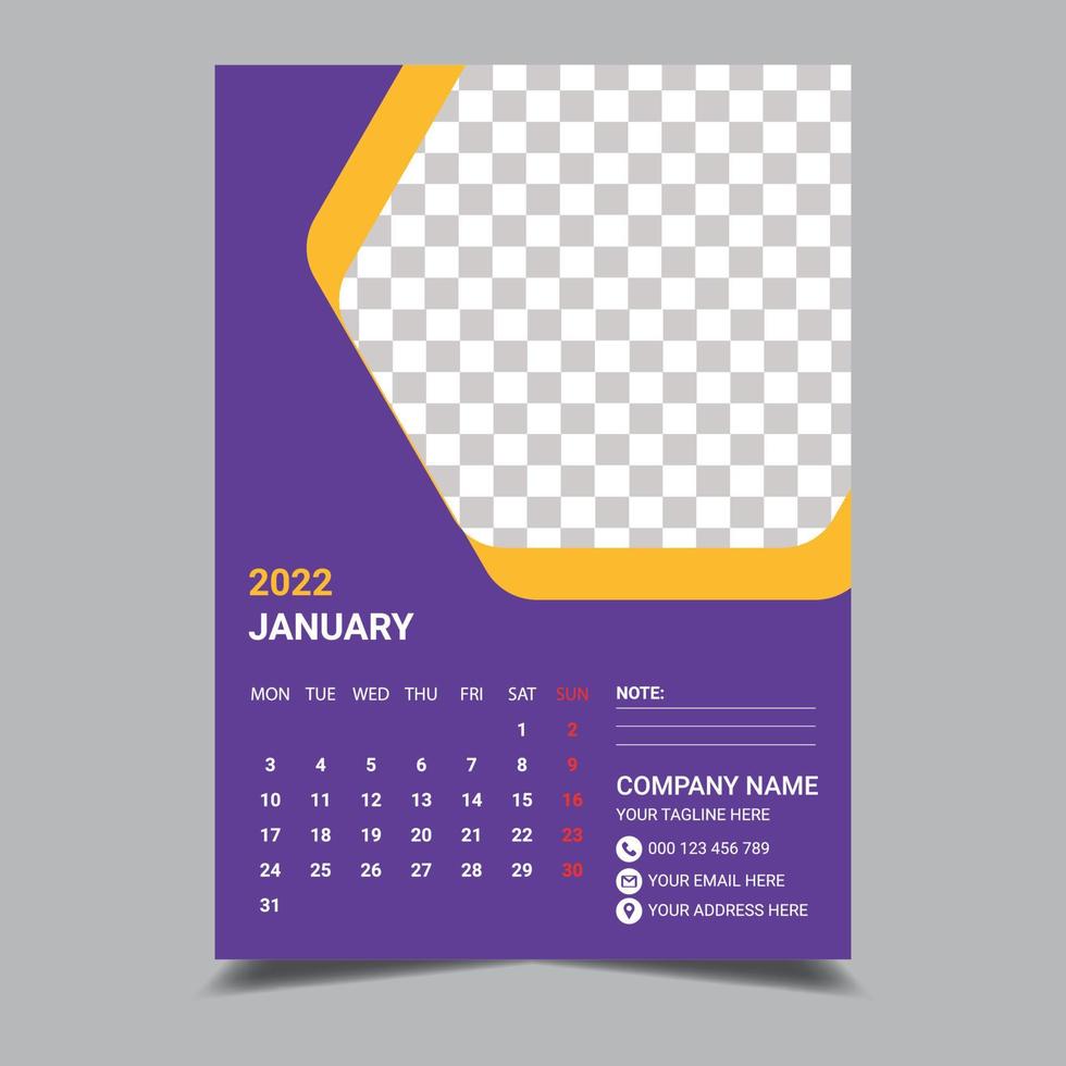 plantilla de calendario de pared 2022, feliz año nuevo 2022 vector