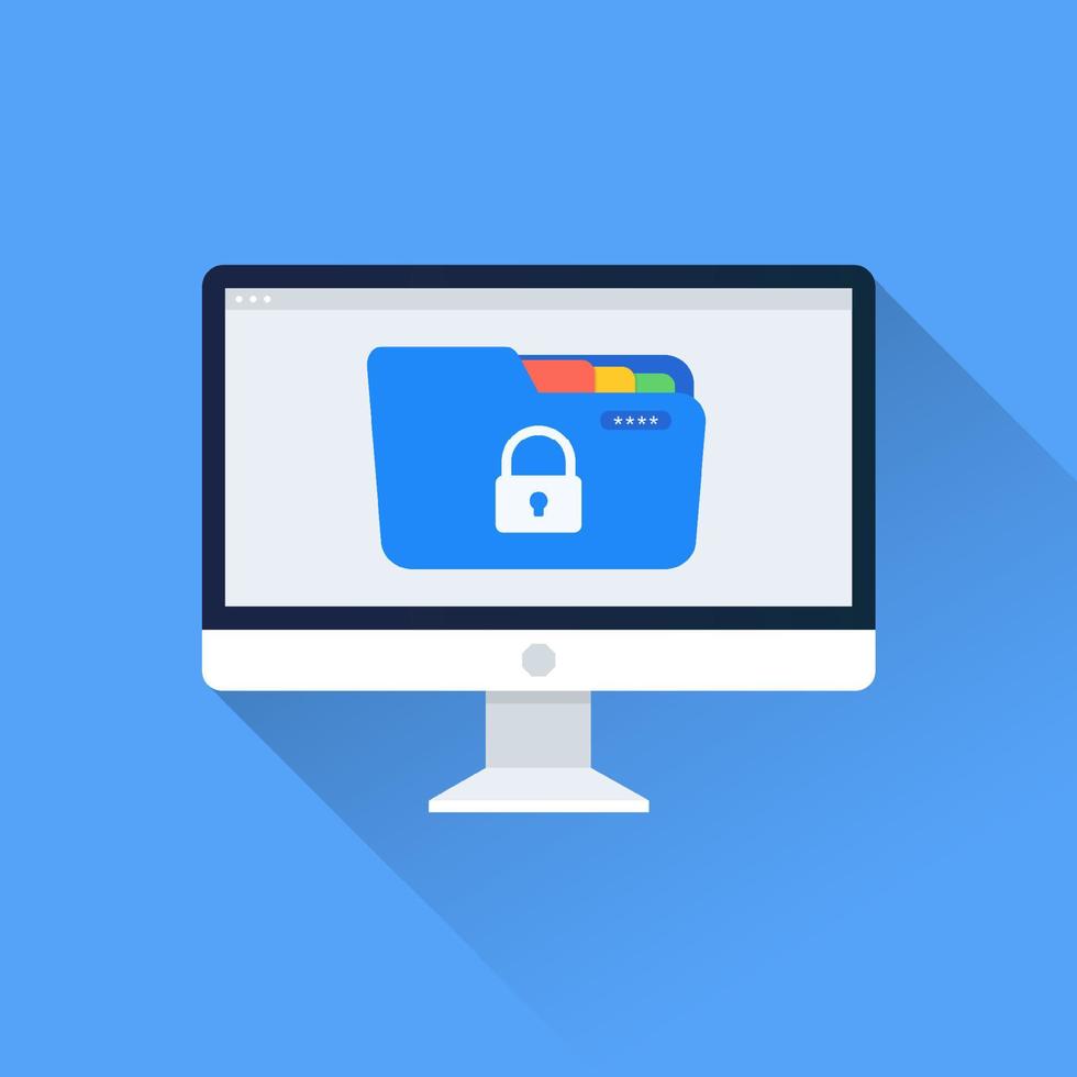 icono de carpeta de datos seguros en el vector de pantalla del monitor
