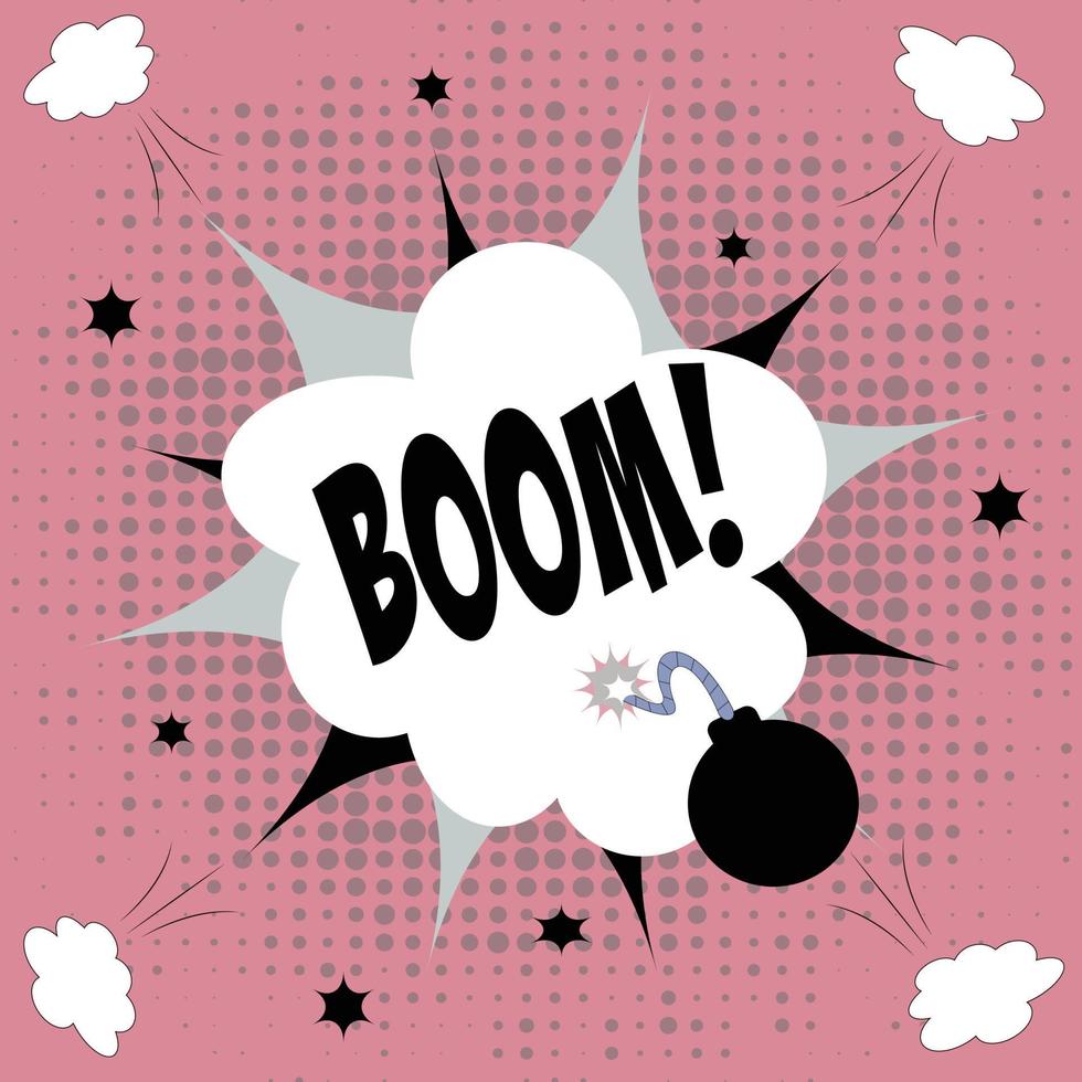 ilustración vectorial temática de comic boom con bomba explosiva vector