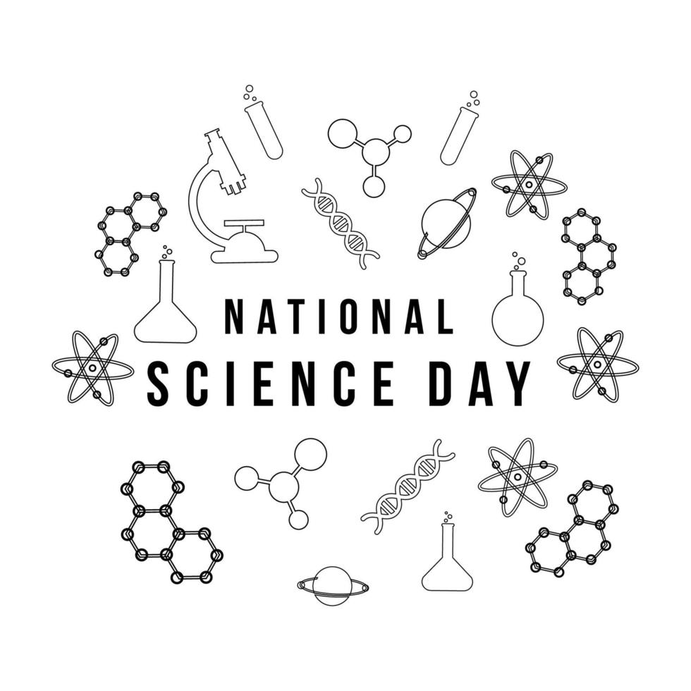 día nacional de la ciencia de diseño simple con símbolo de elemento de ciencia de línea vector