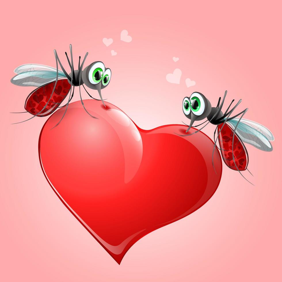 Mosquitos on heart vector