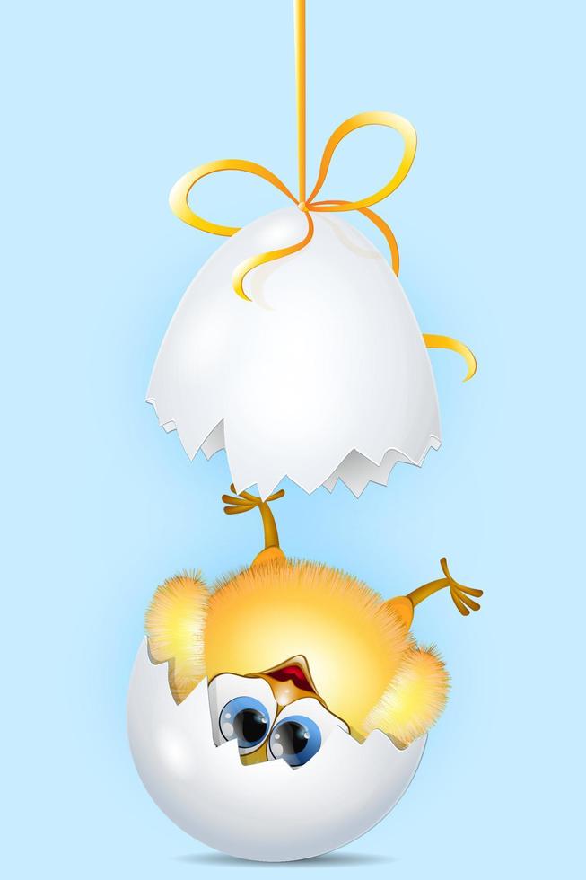 pollito recién nacido caído boca abajo de un huevo roto vector
