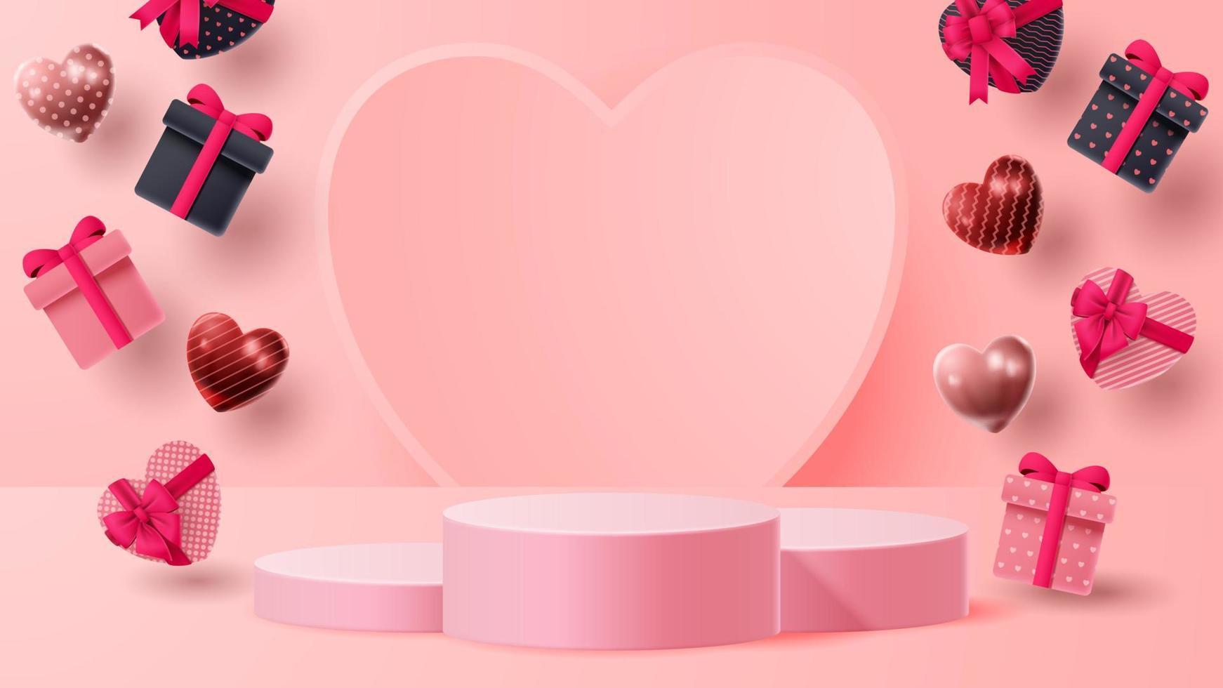 Valentine's day 3D podium product presentation for banner, advertising, and business. vector illustration