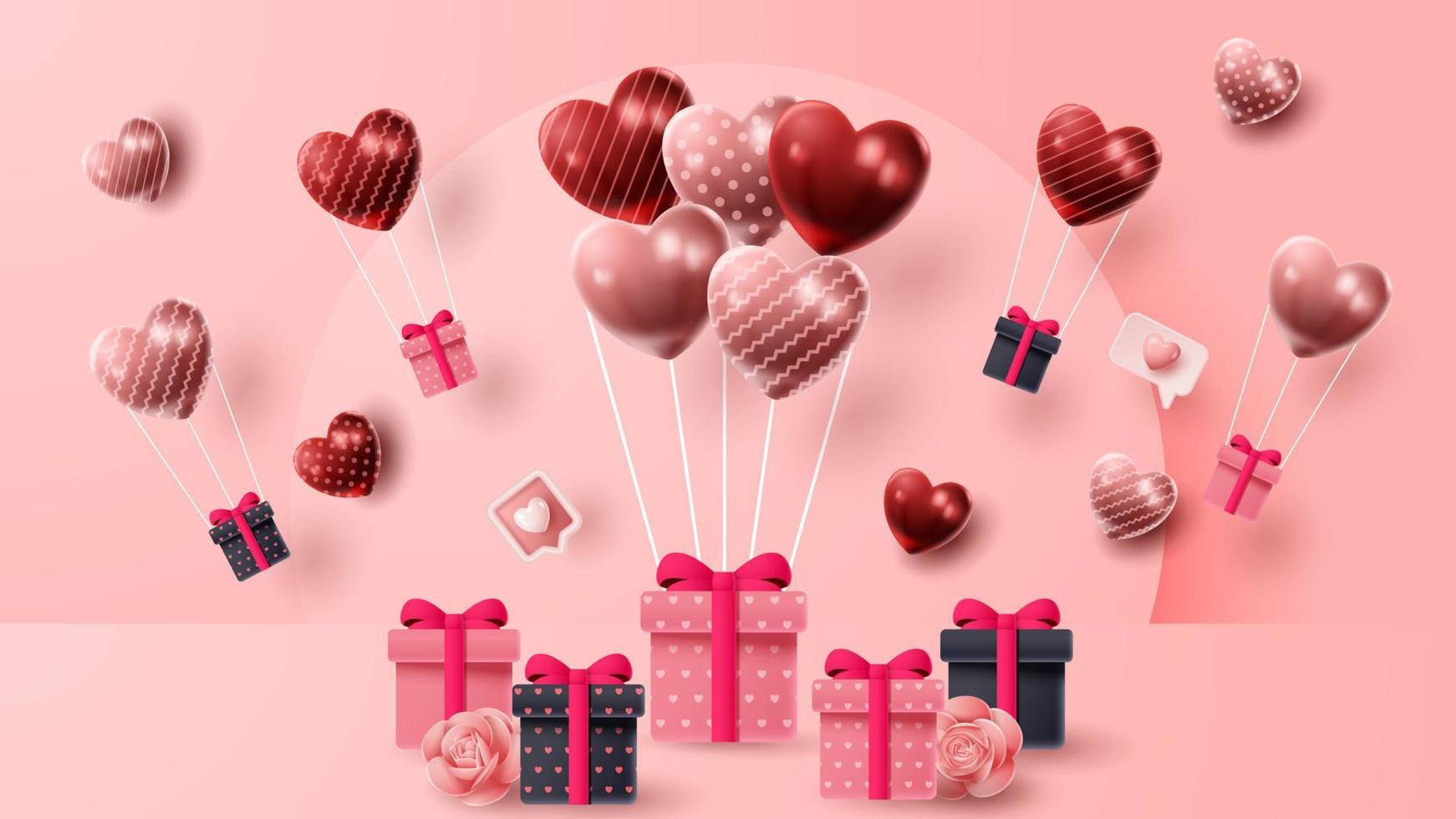 Valentine's day 3D product presentation for banner, advertising, and business. vector illustration