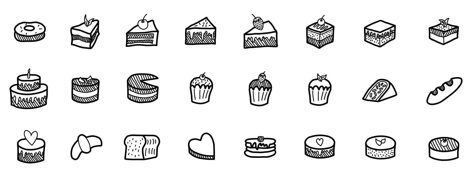 Handdrawn style sweet and cake icon bundles vector