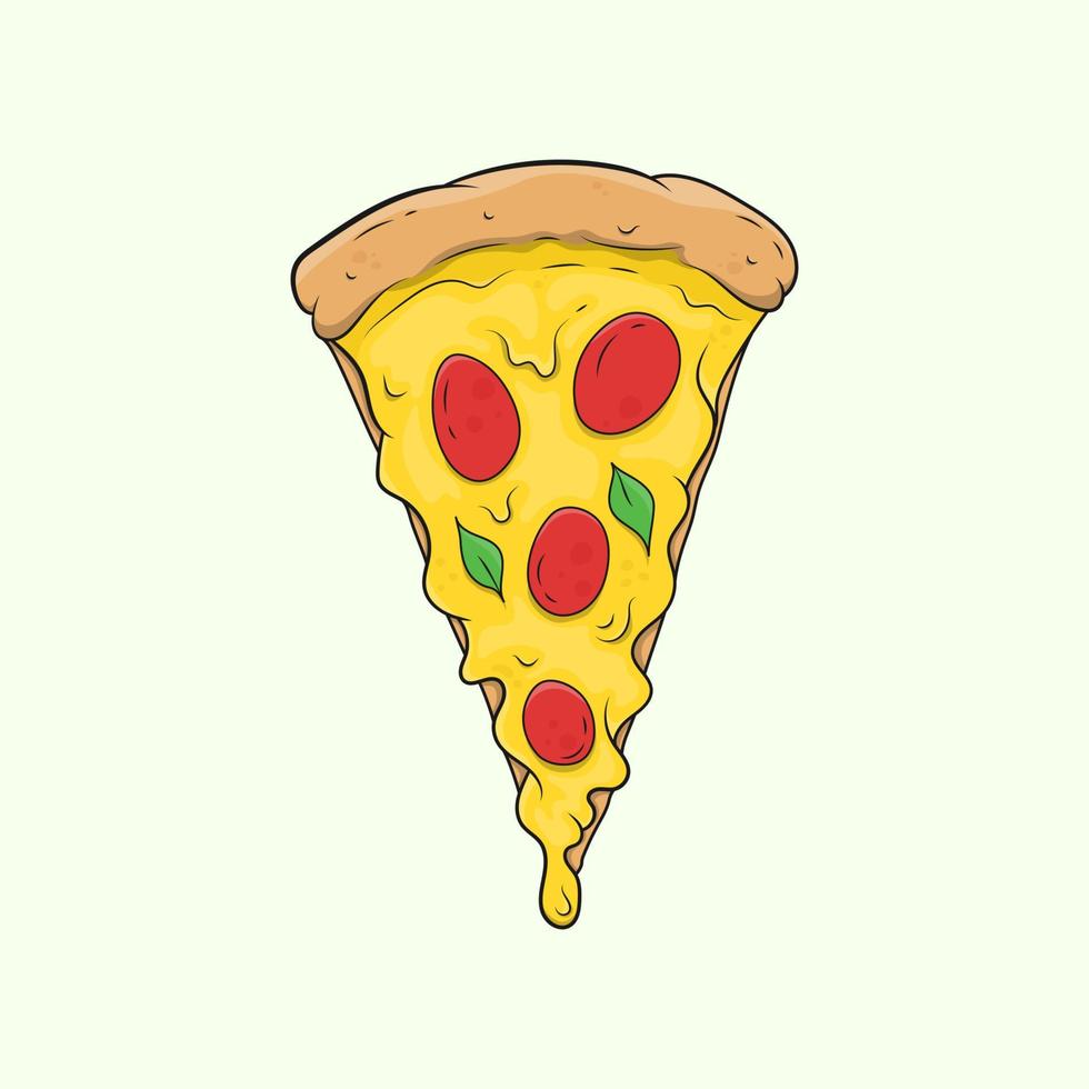 Vector hand drawn create design, Pizza slice melting cheese drop with pepperoni topping.